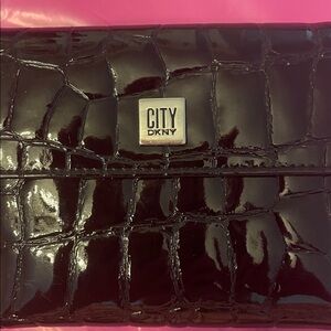 Black Patent Croc-Embossed Wallet 5”X5”